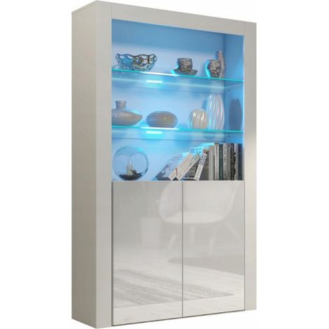 Dusine – Vitrine JIVE 90 cm blanc laqué avec lumières LED bleues – Mélaminé certifié FSC – Dimensions 90x35x170 cm – Fabrication européenne — photo 1