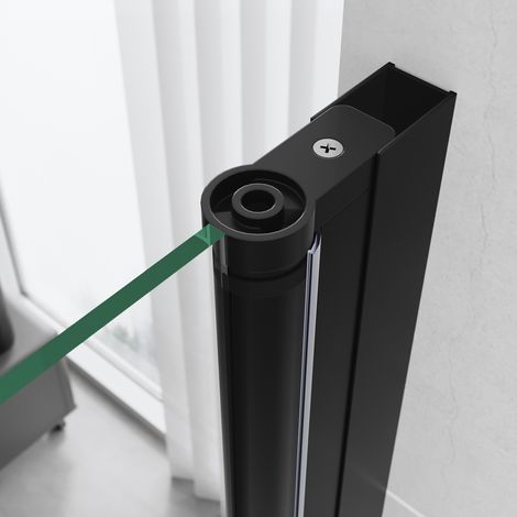 SIRHONA Porte de douche pivotante sans cadre Porte de cabine de douche réversible en verre de sécurité 5mm Noir 80cm — photo 4