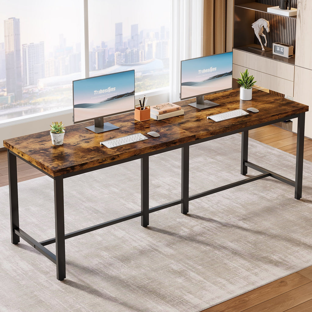 Tribesigns Bureau d'ordinateur longue de 200cm, Table de travail pour bureau pour deux