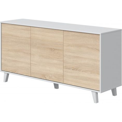 Buffet 154x41x75 cm blanc brillant et chêne canadien avec 3 portes – Pisa — photo 3