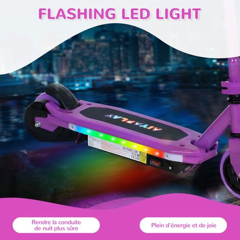 Trottinette électrique pour enfants 6-14 ans. vitesse maximale 10 km/h. lumières LED colorées. frein électrique. violet