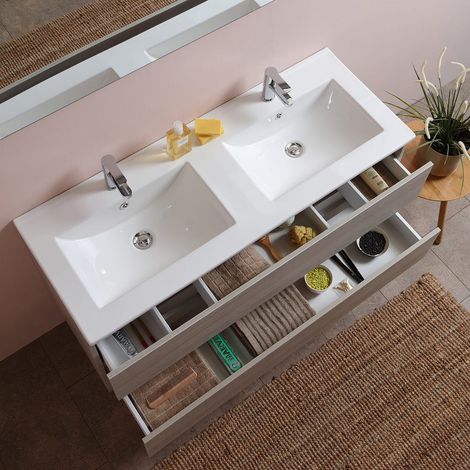 Meuble de salle de bains double lavabo KIAMAMI VALENTINA - 120 cm - Orme - Avec miroir — photo 5