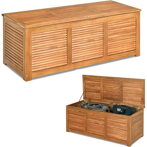 Goplus – Coffre de jardin en bois d'acacia certifié FSC 120x45x45cm – Boîte de rangement avec couvercle et capacité 150kg – Idéal pour outils et coussins - FSC-120x45x45CM- — photo 1