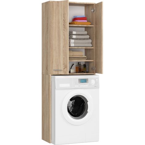 Akord – Meuble machine à laver 64 cm – 2 portes – Chêne Sonoma – 4 étagères – Dimensions 64x30x180 cm – Panneau stratifié — photo 2
