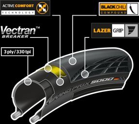 Pneu Route Continental Grand Prix 5000 700c Tubetype Souple BlackChili Vectran Breaker LazerGrip ACT Marron — photo 3