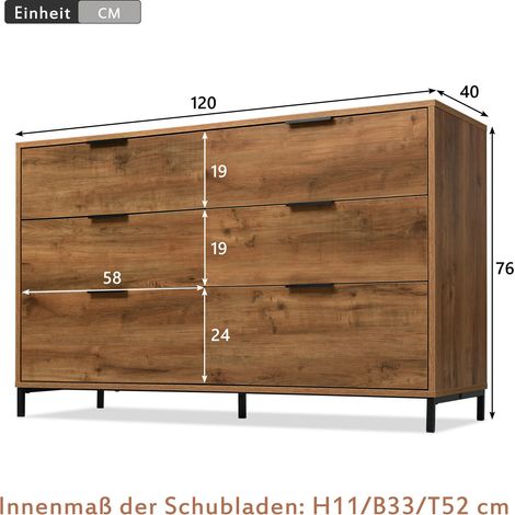 Redom – Commode buffet 6 tiroirs 120x40x76 cm en chêne foncé – Rangement spacieux pour vêtements et linge – Convient à chambres et salons — photo 4
