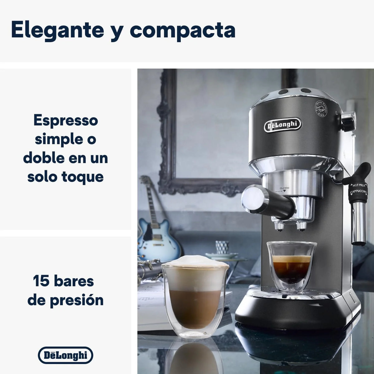 2026 De'Longhi Dedica – Cafetière à pompe en acier inoxydable pour café moulu ou individuel, expresso et cappuccino, réservoi