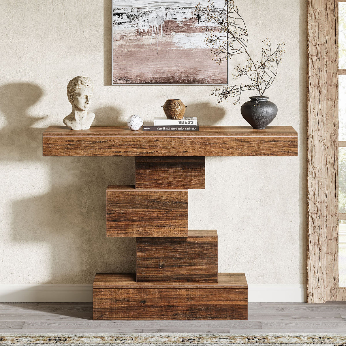 Tribesigns Console de 108 cm, Table de canapé en bois Table d'appoint avec base géométrique