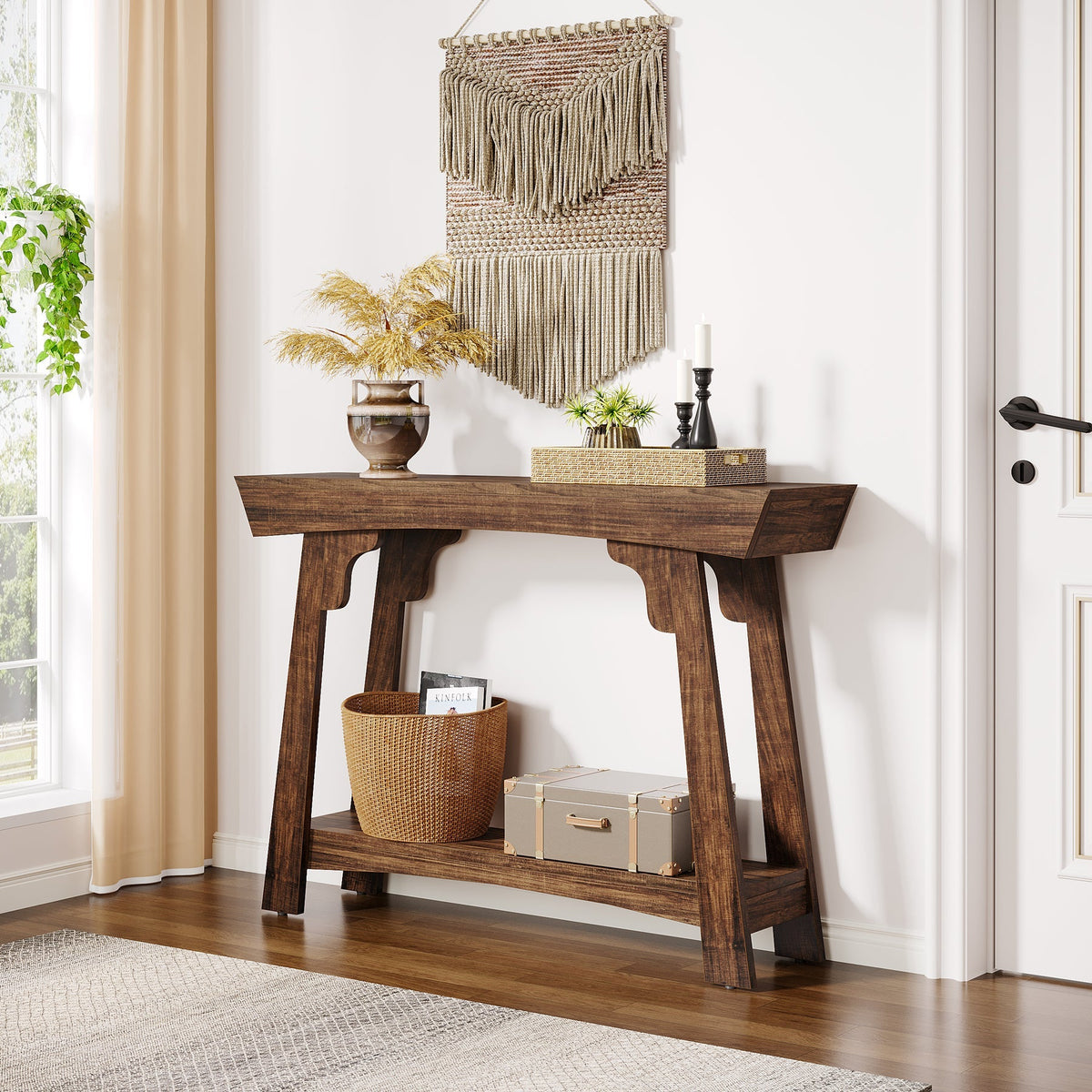 Tribesigns Table console, Table d'entrée étroite à 2 niveaux avec étagère