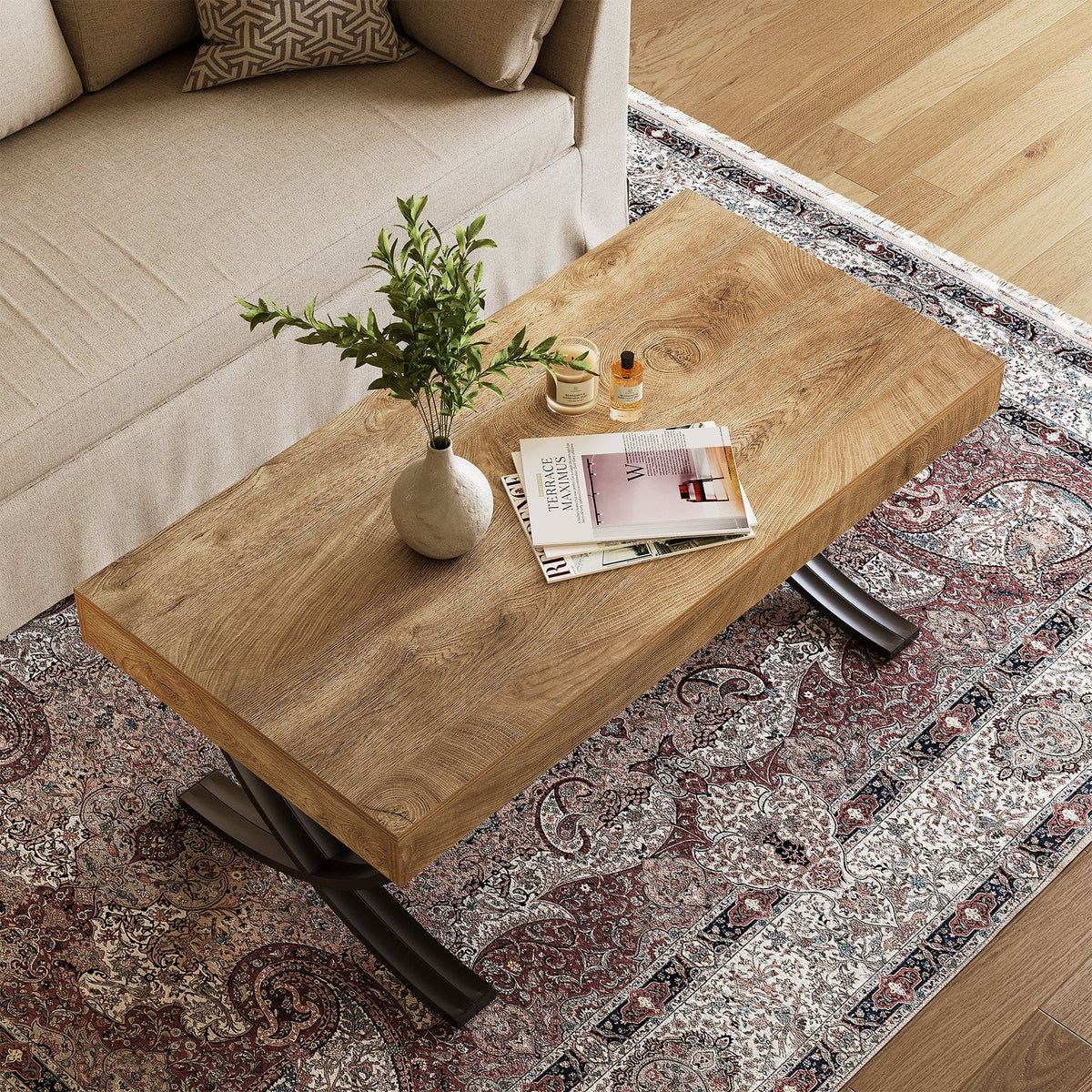 Tribesigns Table basse rectangulaire, 120 cm Table de salon style industriel avec structure en métal