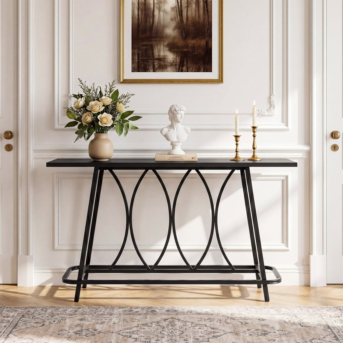 Tribesigns Console de 160 cm de long style campagne moderne, Table d'entrée étroite avec structure en métal