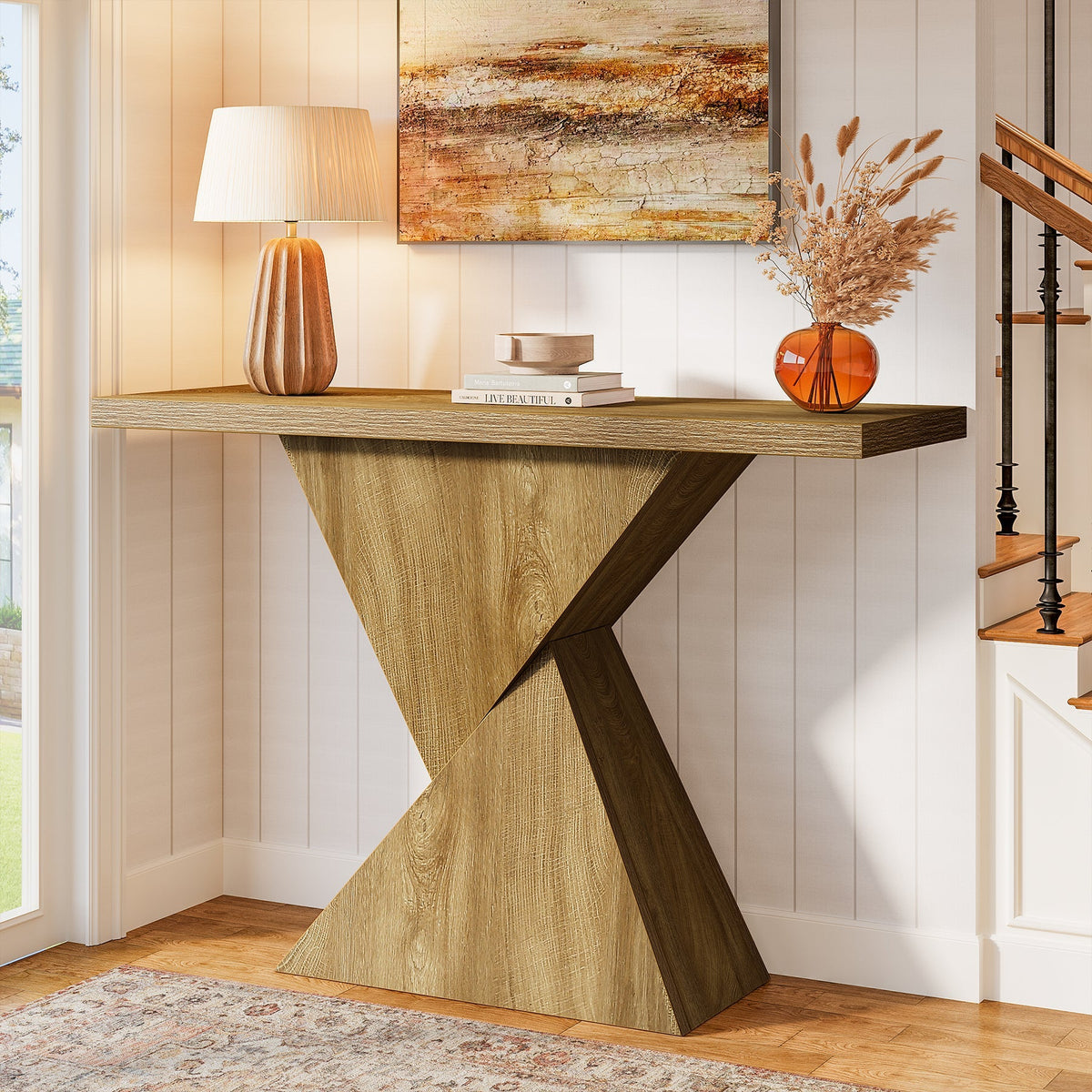 Tribesigns Console géométrique de 105 cm, Table-banc étroite de style campagnard