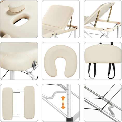 Yaheetech Table de Massage Pliante Professionnelle 70 x 213 cm 3 Section avec Pied en Aluminium Lit de Massage Portable à Hauteur Réglable Repose-tête Ergonomique pour le Massage Spa Tatouage Beige — photo 2