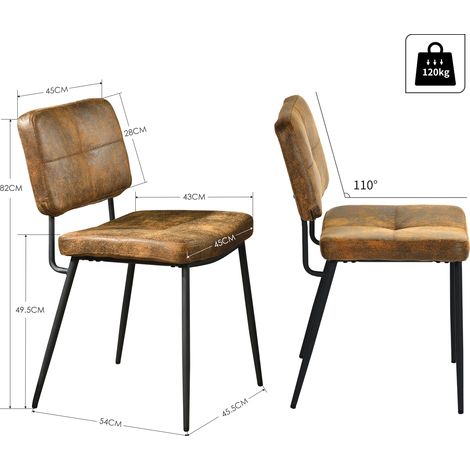 Meubles Cosy – Lot de 2 chaises de salle à manger en tissu microfibre effet suède marron – Dossier ergonomique – Structure en métal noir – Hauteur 83 cm — photo 5
