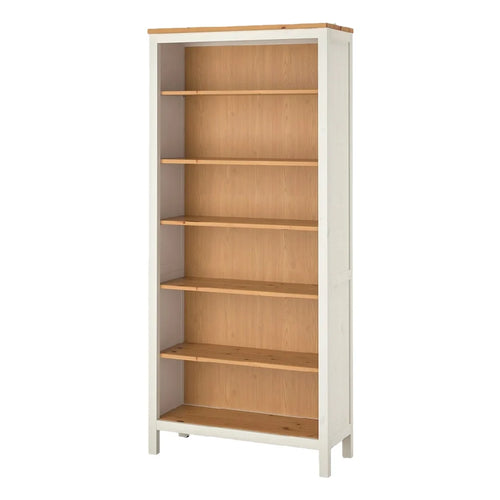 2026 Bibliothèque ouverte en bois bicolore – blanc et naturel – 90 x 35 x 200 cm
