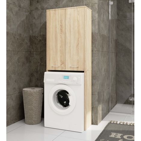 Akord – Meuble machine à laver 64 cm – 2 portes – Chêne Sonoma – 4 étagères – Dimensions 64x30x180 cm – Panneau stratifié — photo 5