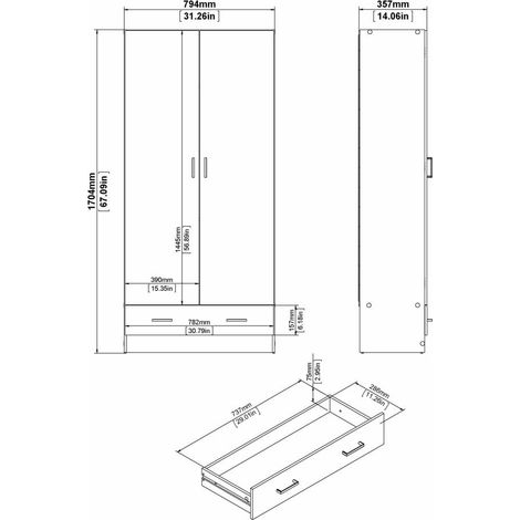 Dmora – Armoire 2 portes battantes 1 tiroir – Structure en tôle laminée – Dimensions 79 x 170 x 35 cm – Blanc – Résistante aux chocs et rayures — photo 3