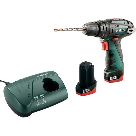 Metabo – Perceuse à percussion 12V avec 2 batteries 2.0Ah – Moteur performant et fonction percussion – Éclairage LED intégré – Coffret PowerMaxx