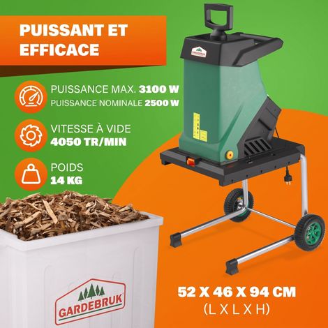 Broyeur de branches vegetaux jardin électrique 3100 W 50 L déchiqueteur jardin branches arbustes 40 mm — photo 3
