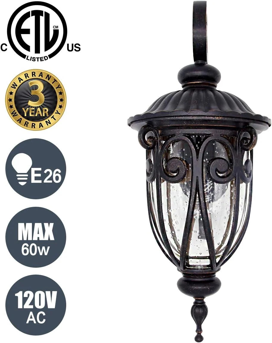 2026 Grande applique murale d'extérieur de 58 cm pour porche, lot de 2, en aluminium, lanterne vintage en bronze avec abat-jo