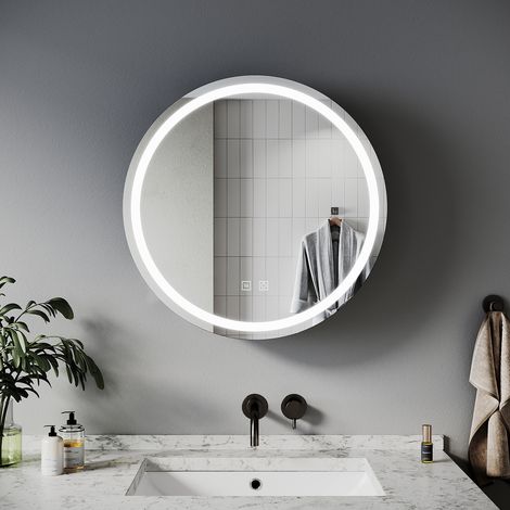 SIRHONA Armoire de toilette ronde à LED avec prise rasoir désembuage 3 modes d'éclairage 600x600mm Armoire murale de salle de bain — photo 2