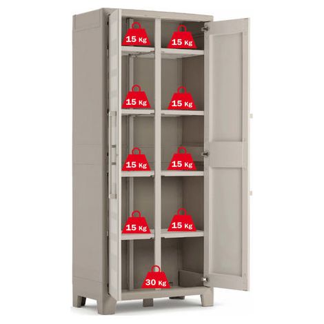 Keter – Armoire de jardin imperméable 2 portes – 8 étagères réglables – Plastique gris finition bois – Capacité 15 kg par étagère — photo 3