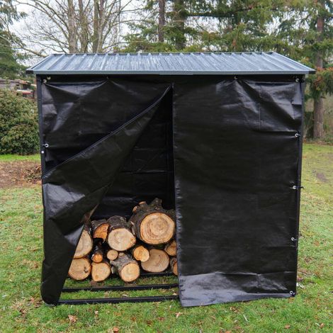 Étagère à bûches Toit incliné - capacité 3 stères - Longueur 186 cm - Abri bois range buches Extérieur - Bâche de protection