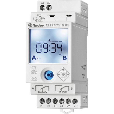 Finder – Horloge astronomique hebdomadaire – Programmateur numérique 110-230V AC/DC – 16A – Montage rail DIN – Fonction Astro avec NFC — photo 1
