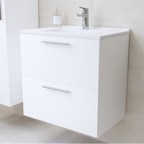 Vitra – Meuble de salle de bain suspendu avec vasque en céramique – 2 tiroirs – Dimensions 57,5 x 37,8 x 59,6 cm – Finition blanche brillante — photo 3