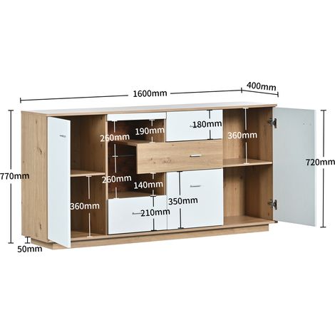 Okwish – Buffet blanc 4 portes 3 tiroirs – Éclairage LED 15 couleurs – Dimensions 160x40x77 cm – Panneaux de particules – Style moderne — photo 2