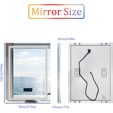 Luvodi – Miroir salle de bain LED Bluetooth 70×90 cm – Rectangulaire anti-buée – 3 couleurs de lumière – Affichage heure et température – IP56 — photo 5