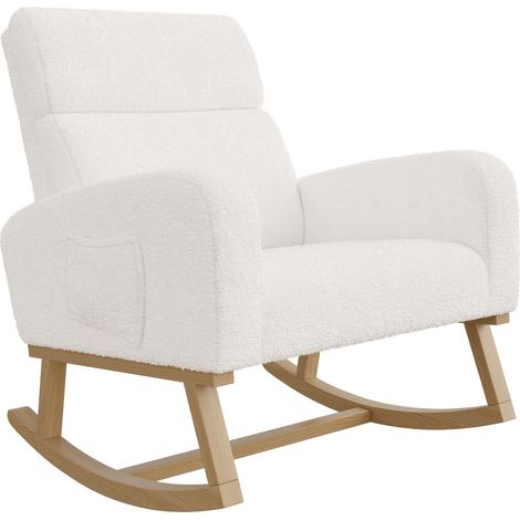 Eifson – Fauteuil à bascule scandinave en tissu sherpa – Dossier inclinable – Accoudoirs avec poches de rangement – Pieds en bois massif – 69x78x87cm — photo 5