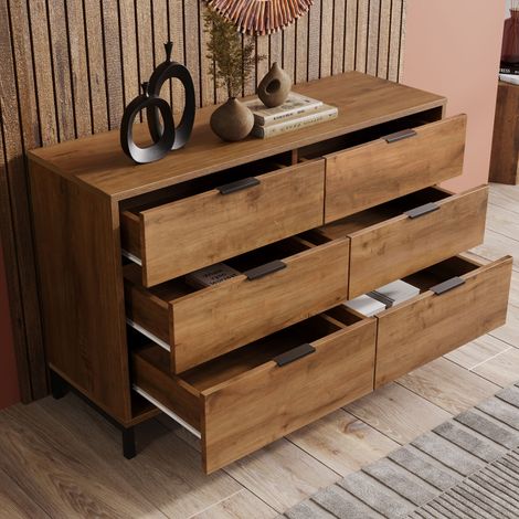 Redom – Commode buffet 6 tiroirs 120x40x76 cm en chêne foncé – Rangement spacieux pour vêtements et linge – Convient à chambres et salons — photo 1