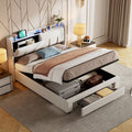 Tanant – Lit coffre 140x190 cm en tissu velours beige – Avec ports USB et Type-C – Tiroir de rangement – Tête de lit éclairée LED – Sommier à lattes — photo 1