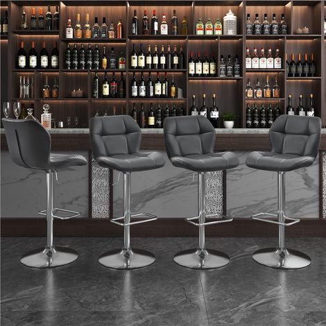 Yaheetech – Lot de 4 tabourets de bar réglables en hauteur – Similicuir et métal – Hauteur d'assise 62,5-84,5 cm – Capacité 136 kg – Gris — photo 5