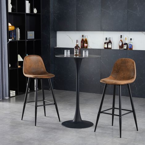 Meubles Cosy – Lot de 2 tabourets de bar rétro vintage – Dossier et repose-pieds – Sièges rembourrés en suédine marron – Hauteur 103.5cm – Style industriel — photo 2
