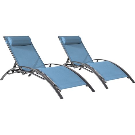 Happy Garden – Lot de 2 transats GALAPAGOS en textilène bleu gris – Structure aluminium gris anthracite – Dossier inclinable 5 niveaux – Confort optimal — photo 1