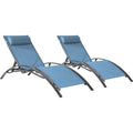 Happy Garden – Lot de 2 transats GALAPAGOS en textilène bleu gris – Structure aluminium gris anthracite – Dossier inclinable 5 niveaux – Confort optimal — photo 1