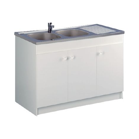 Aquarine – Meuble sous-évier 3 portes blanc 140x60 – Côtés et façades en PPSM 16mm – Charnières invisibles à rappel automatique – Accès vide-sanitaire — photo 4