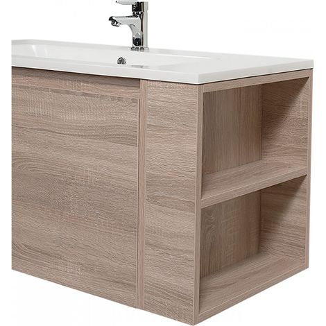 Le Quai Des Affaires – Meuble sous vasque avec vasque VESNA – Décor chêne blanchi – 1 tiroir – Dimensions L100xP46xH50 cm – Résine blanc brillant — photo 4