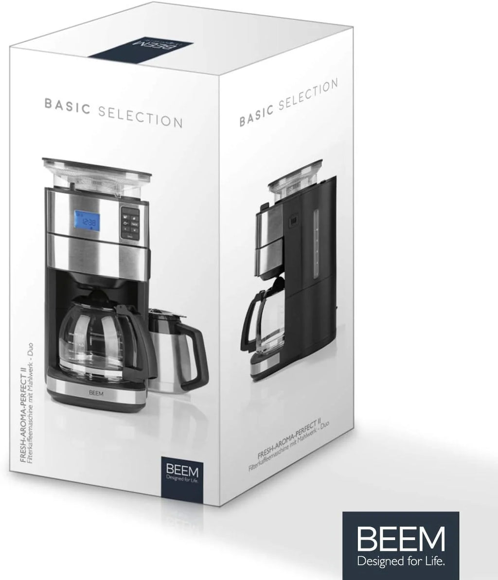 2026 BEEM FRESH-AROMA-PERFECT II Filterkaffeemaschine mit Mahlwerk - Thermo | Edelstahl | Thermokanne | 24h-Timer | 1000 W |