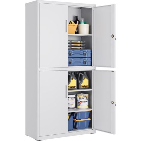 Songmics – Armoire d'atelier en métal gris 40 x 80 x 180 cm – 5 étagères réglables – 4 portes avec 2 serrures – Charge max 25 kg par niveau — photo 1