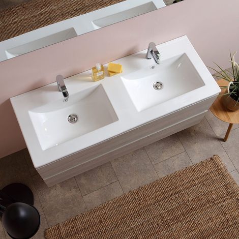 Meuble de salle de bains double lavabo KIAMAMI VALENTINA - 120 cm - Orme - Avec miroir — photo 4