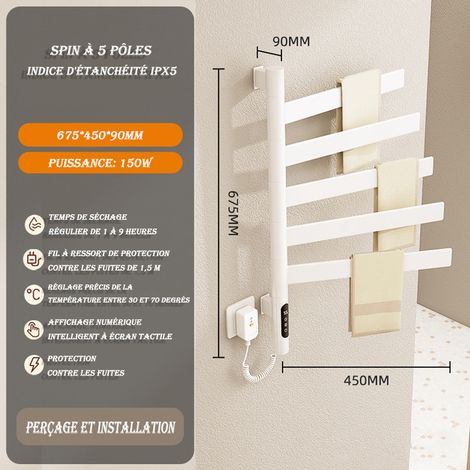 Largeight – Sèche-serviette électrique rotatif 150W – Acier inoxydable 304 – Chauffage à 360° – Économie d'énergie – IPX5 étanche — photo 3