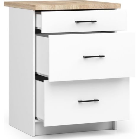 Akord – Armoire de cuisine basse 60 cm – 3 tiroirs – Finition mate blanche – Panneau stratifié – Dimensions 60x46x85 cm — photo 2
