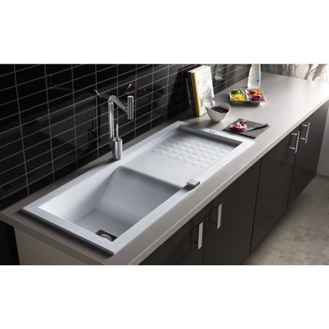 Carea Cuisine & Bain – Évier à encastrer 1 bac réversible – 118x50x18 cm – Blanc – Vidage automatique inclus – Pour meuble de 60 cm — photo 1