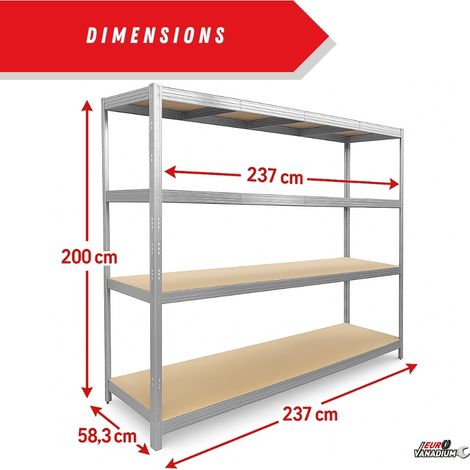 Euro Vanadium – Etagère monobloc métallique 2M x 2,37M – Charge 1400 kg – Plateaux en MDF 6,5 mm – Patins antidérapants pour stabilité — photo 2