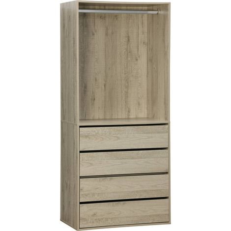 Sweeek – Kit dressing modulable 4 éléments – 2 tiroirs, 2 étagères, penderie acier inoxydable – Dimensions L 260 x P 45 x H 180cm — photo 5