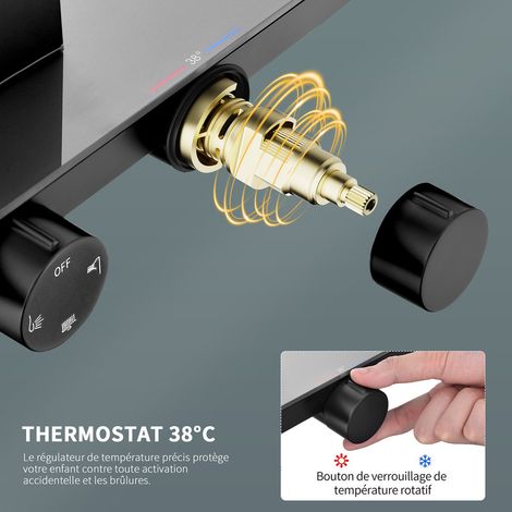 Colonne de Douche Thermostatique 38°C Noir, Kit de Douche 3 Fonctions avec Sortie en Cascade, Double Commande & Étagère de Rangement — photo 2