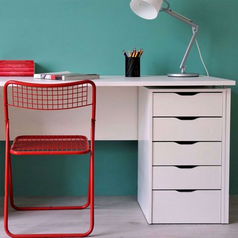 Mobimarket – Cajonera 5 tiroirs en aggloméré blanc – Dimensions 71 x 40 x 43 cm – Guides métalliques pour tiroirs – Montage nécessaire — photo 5